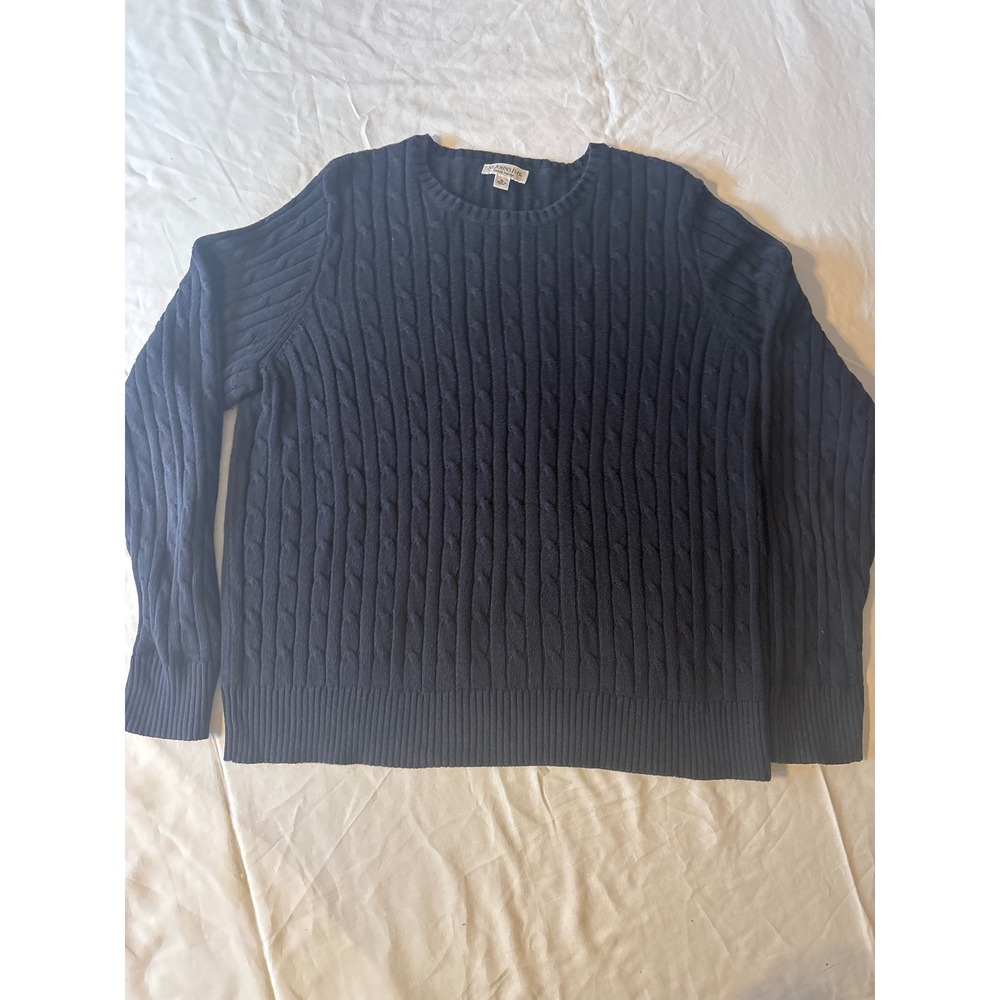 St Johns Bay Cable Knit Sweater Mens XL Navy Blue Excellent Crew Neck Pullover